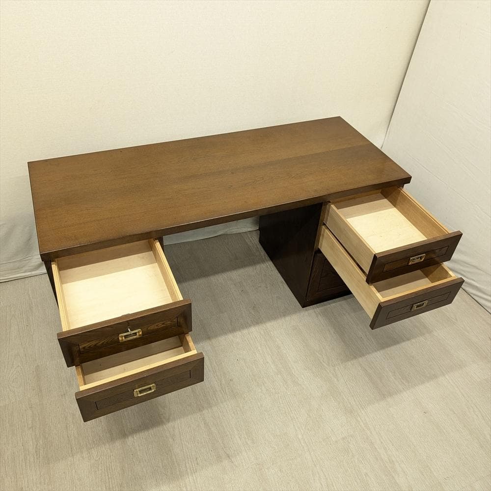 両袖机　書斎机　学習机　勉強机　作業台　デスク　パソコンデスク　鍵付き　木製