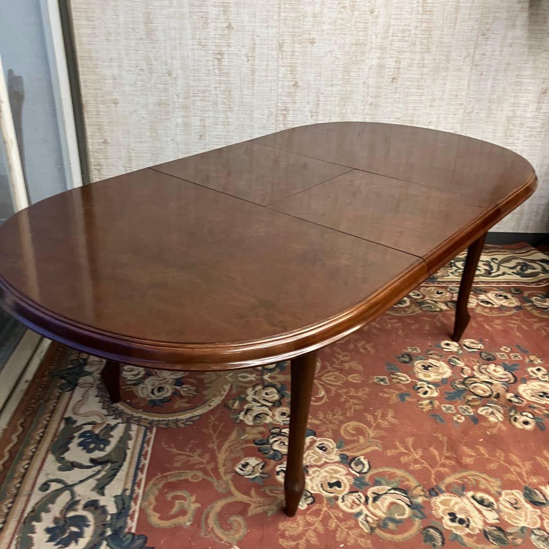 ②昭和レトロ マルニ 木製オーバル 伸縮式ダイニングテーブル 楕円形アンティーク