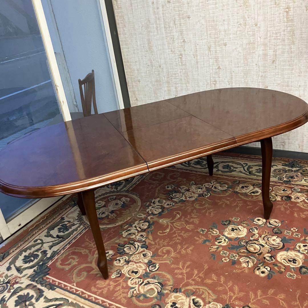 ②昭和レトロ マルニ 木製オーバル 伸縮式ダイニングテーブル 楕円形アンティーク