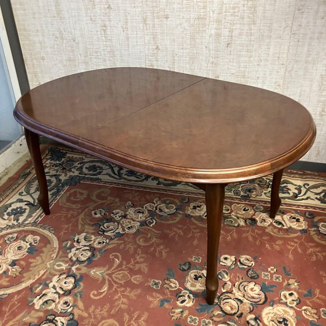 ②昭和レトロ マルニ 木製オーバル 伸縮式ダイニングテーブル 楕円形アンティーク