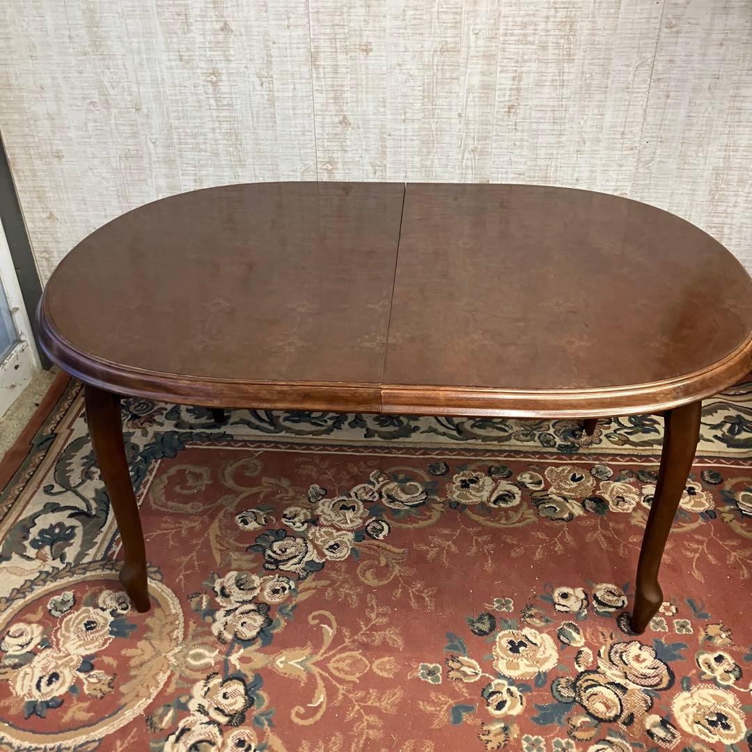 ②昭和レトロ マルニ 木製オーバル 伸縮式ダイニングテーブル 楕円形アンティーク