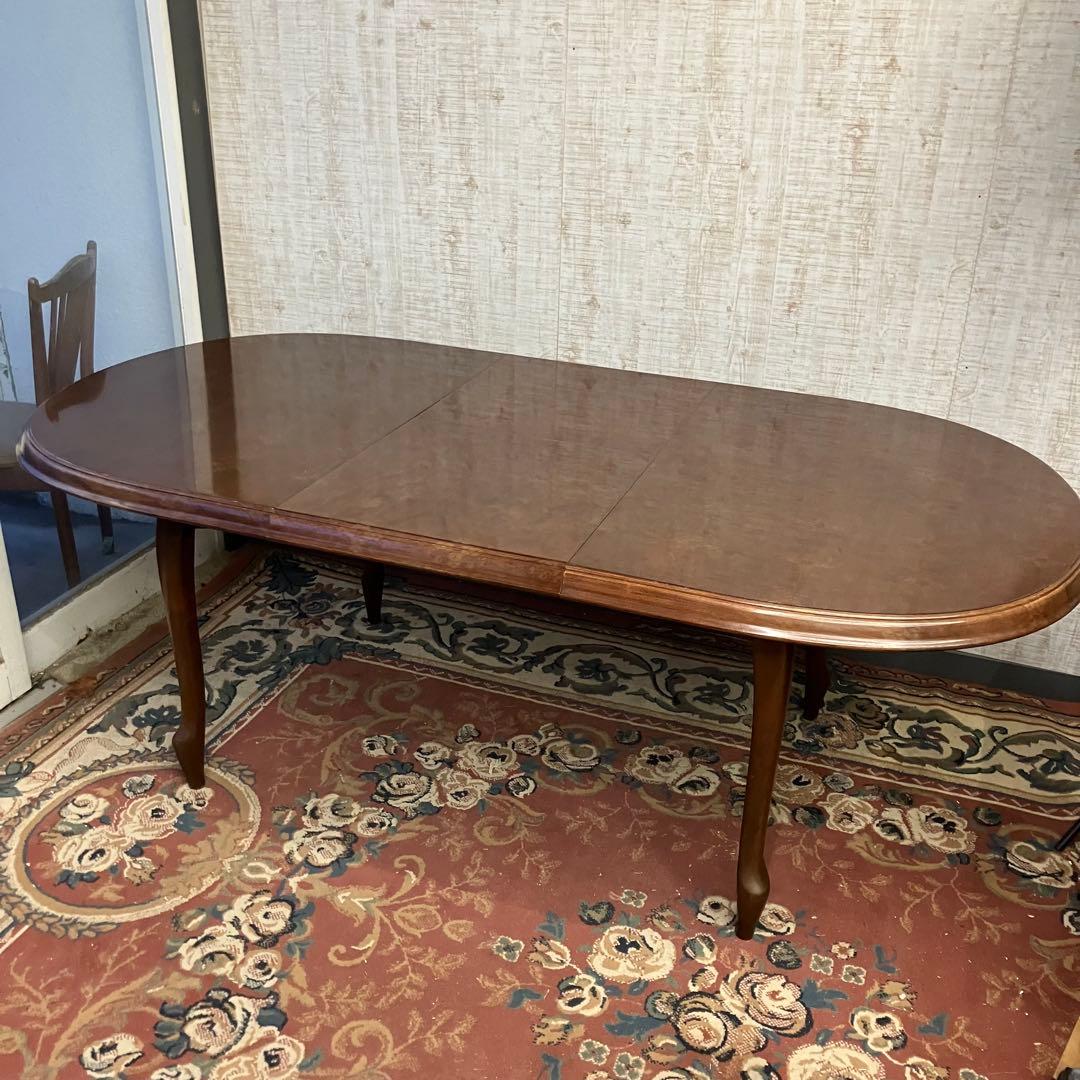 ②昭和レトロ マルニ 木製オーバル 伸縮式ダイニングテーブル 楕円形アンティーク