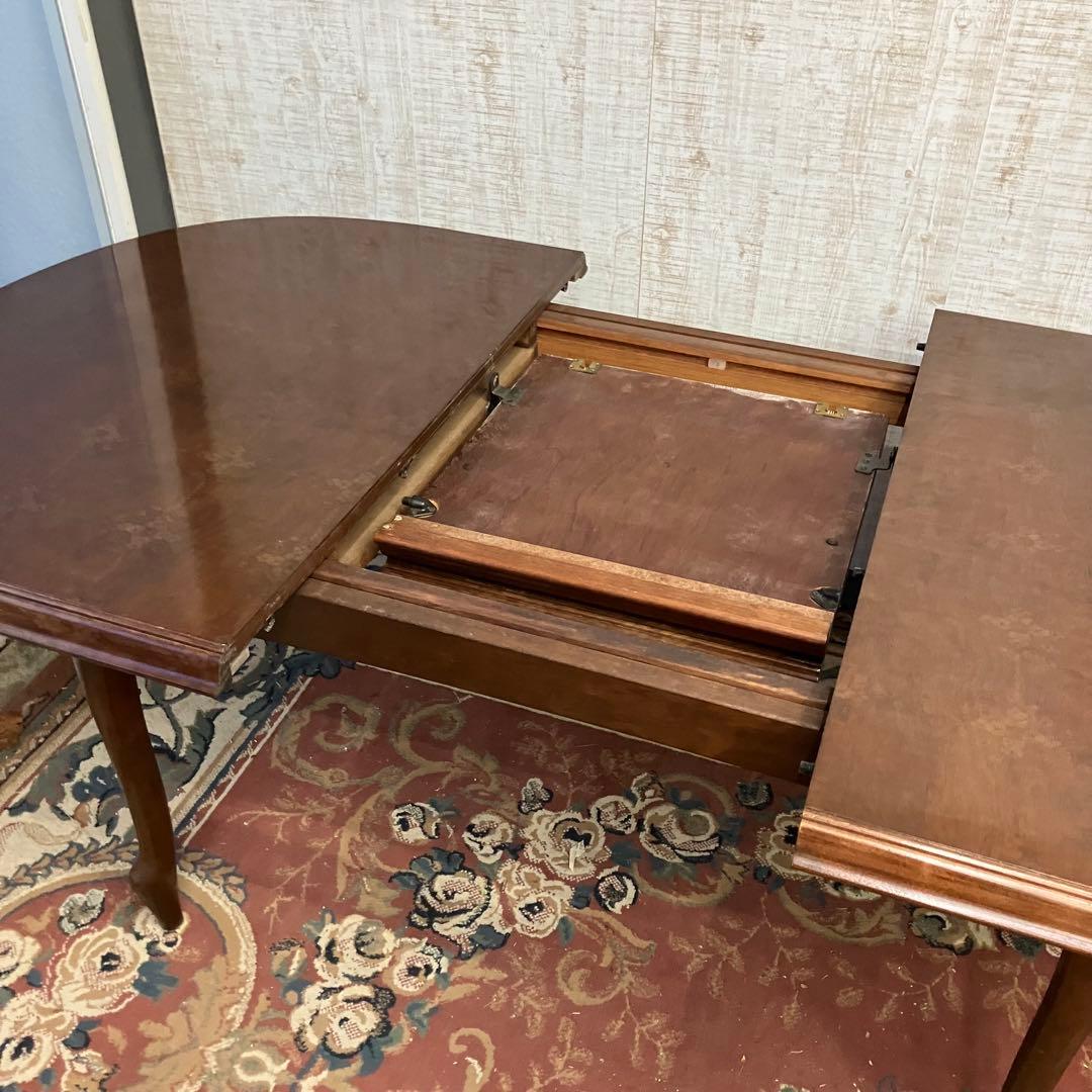 ②昭和レトロ マルニ 木製オーバル 伸縮式ダイニングテーブル 楕円形アンティーク