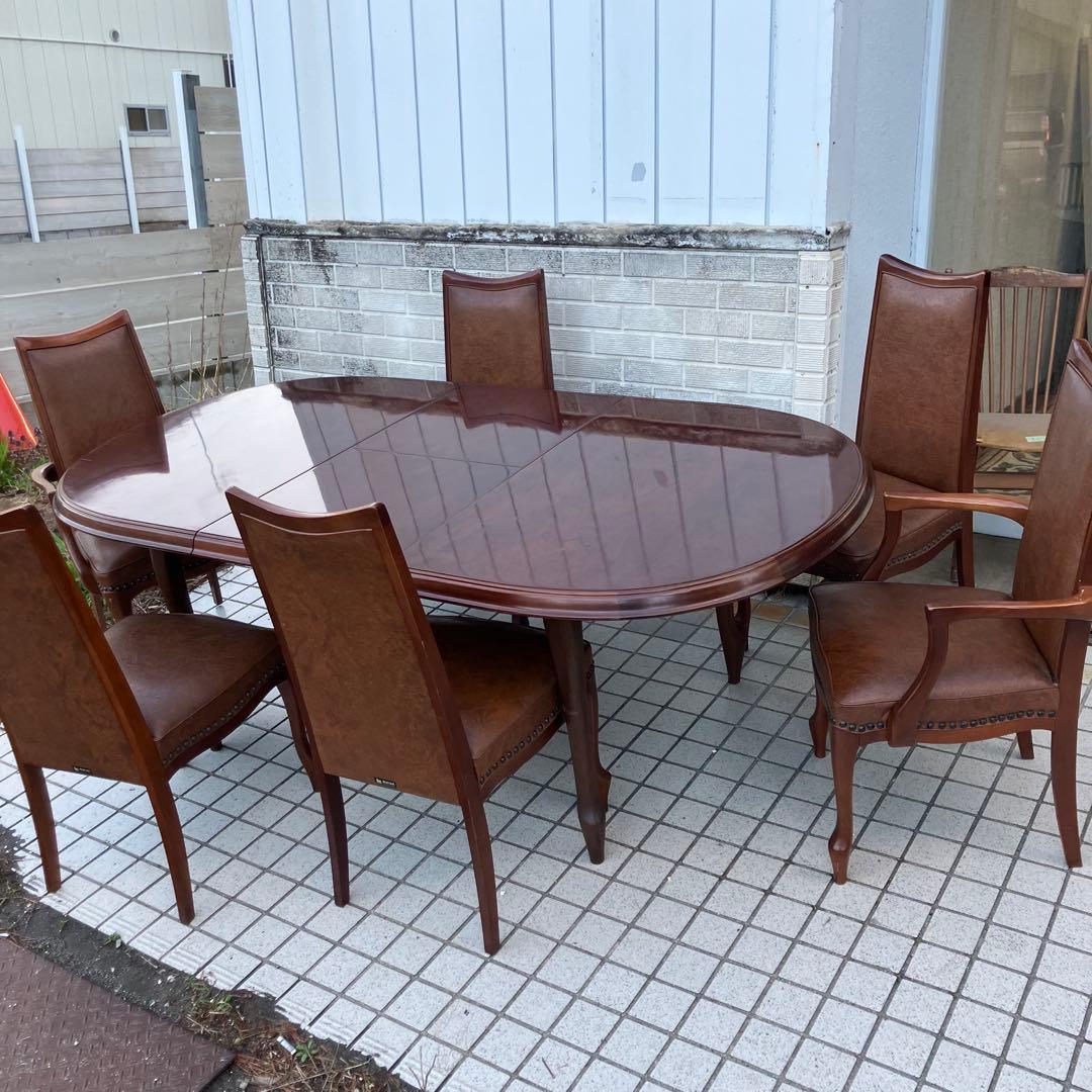 ②昭和レトロ マルニ 木製オーバル 伸縮式ダイニングテーブル 楕円形アンティーク