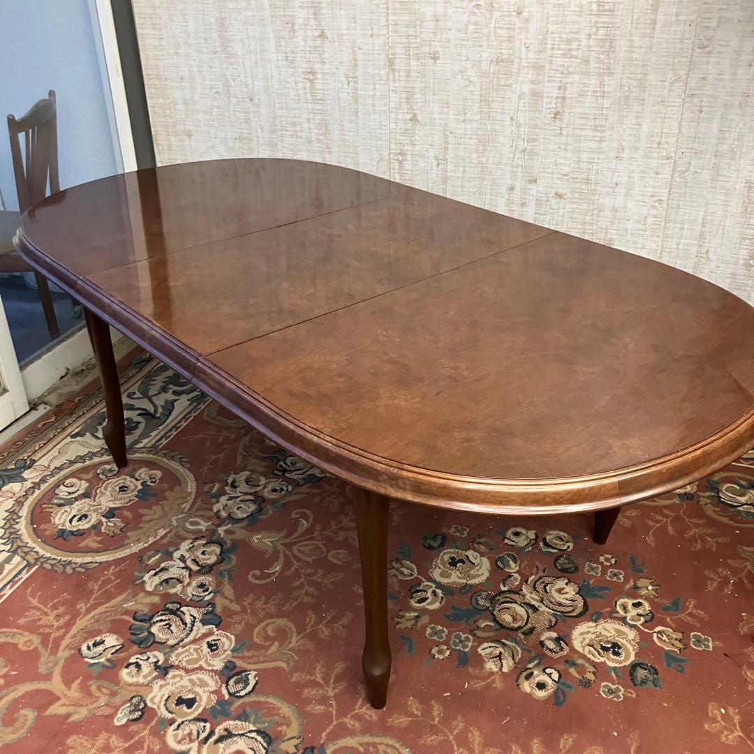 ②昭和レトロ マルニ 木製オーバル 伸縮式ダイニングテーブル 楕円形アンティーク
