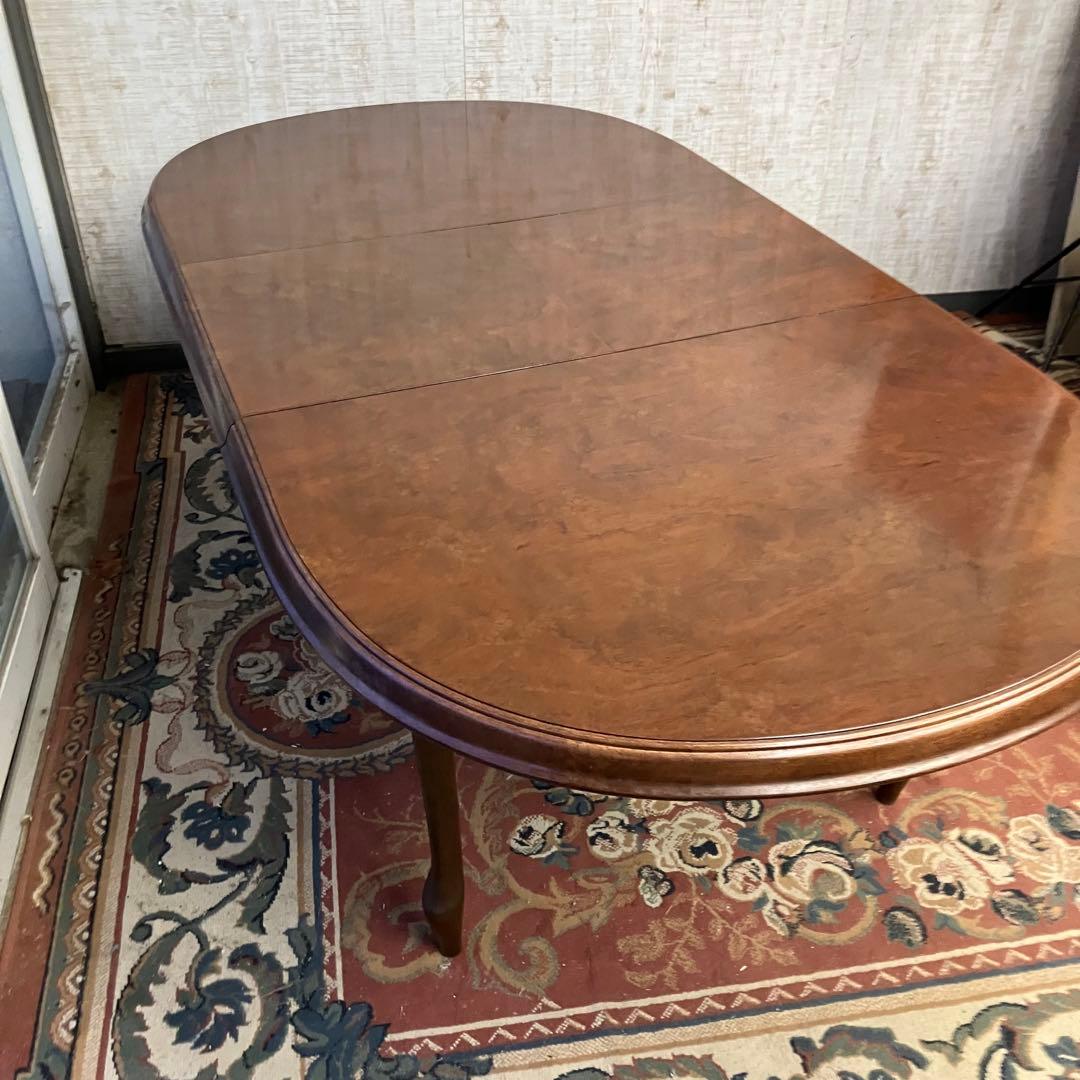 ②昭和レトロ マルニ 木製オーバル 伸縮式ダイニングテーブル 楕円形アンティーク