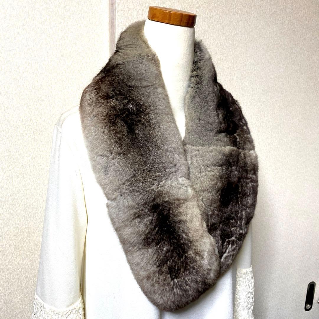 Ch 鞣し柔らか　人工繁殖　チンチラ マフラー　裏地ベルベット ショール 成人式