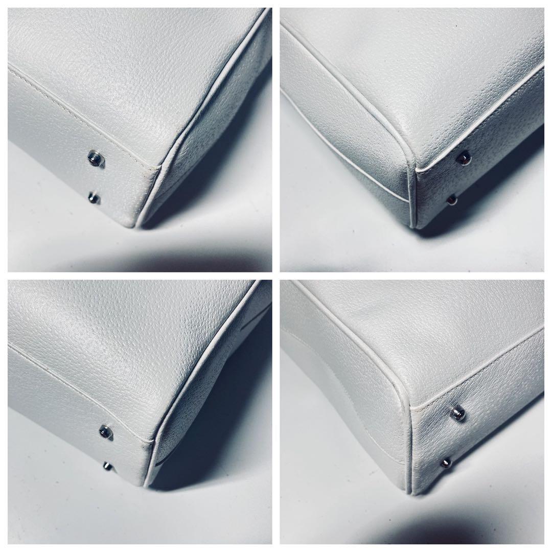 極美品　オールドグッチ　GUCCI レザー　ハンドバッグ　A4可能 ホワイト