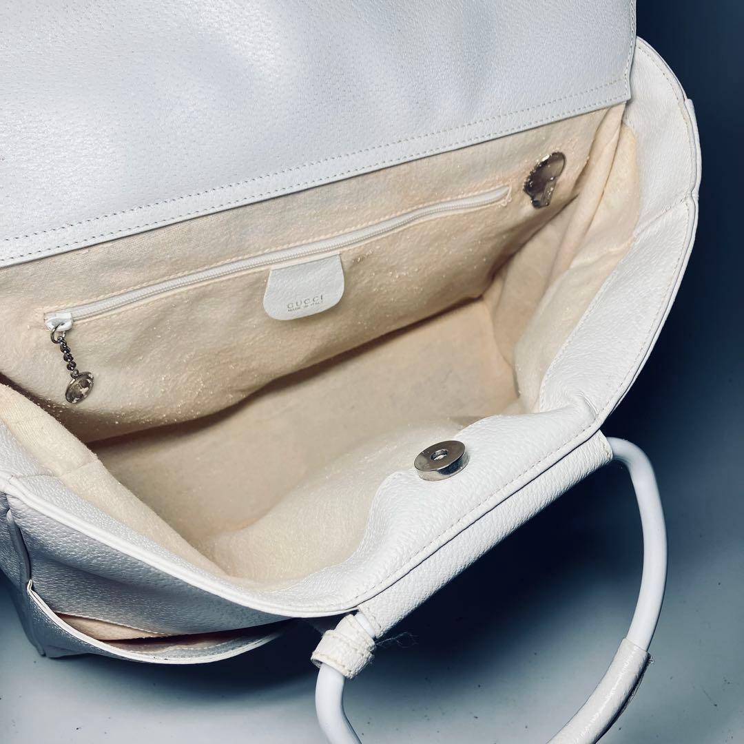 極美品　オールドグッチ　GUCCI レザー　ハンドバッグ　A4可能 ホワイト