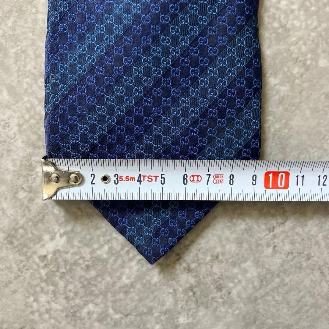 GUCCI グッチ ネクタイ GG柄 インターロッキング ネイビー ストライプ調