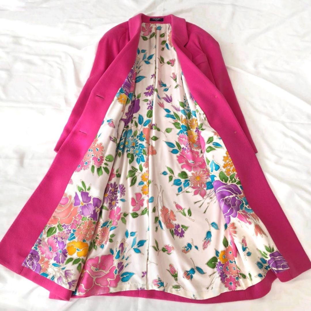 レオナール カシミヤ100％ シルク チェスターコート 花柄 11AR