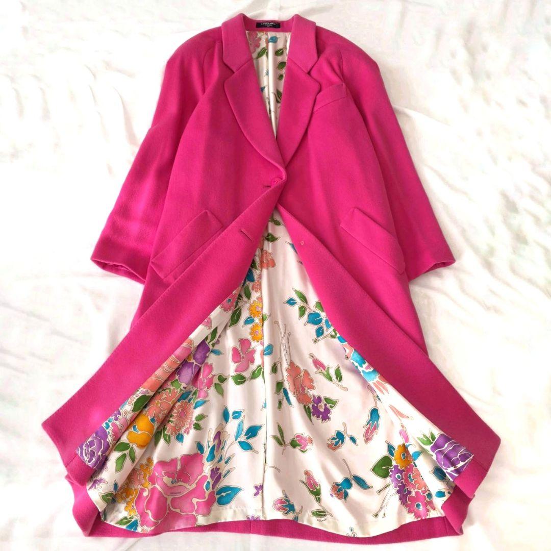 レオナール カシミヤ100％ シルク チェスターコート 花柄 11AR