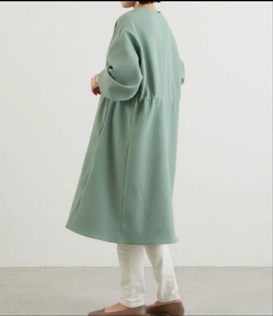 ビアズリー BEARDSLEY バルーン袖コート セミロング キルト緑 未使用級