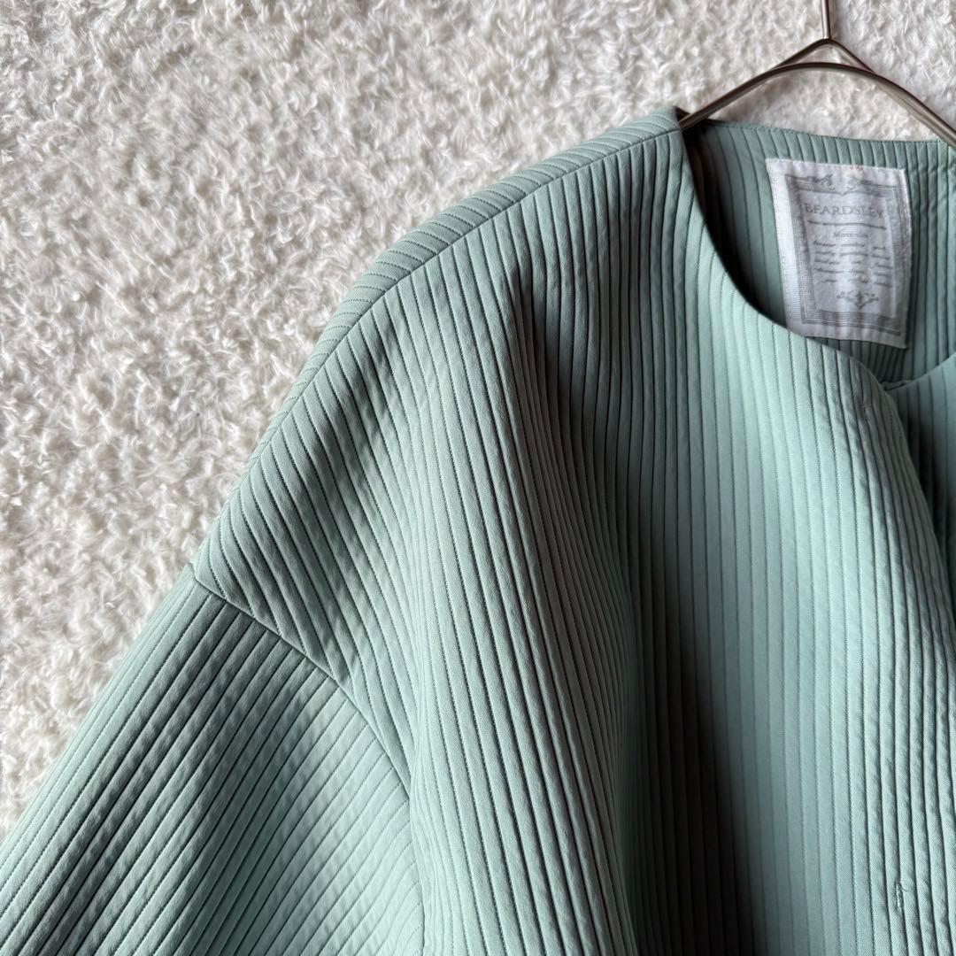 ビアズリー BEARDSLEY バルーン袖コート セミロング キルト緑 未使用級