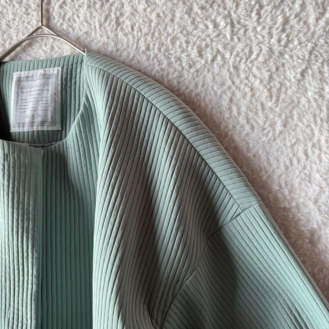 ビアズリー BEARDSLEY バルーン袖コート セミロング キルト緑 未使用級