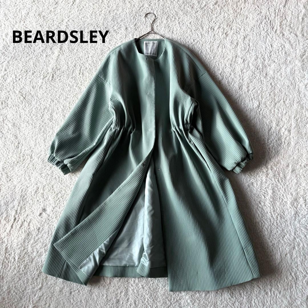 ビアズリー BEARDSLEY バルーン袖コート セミロング キルト緑 未使用級