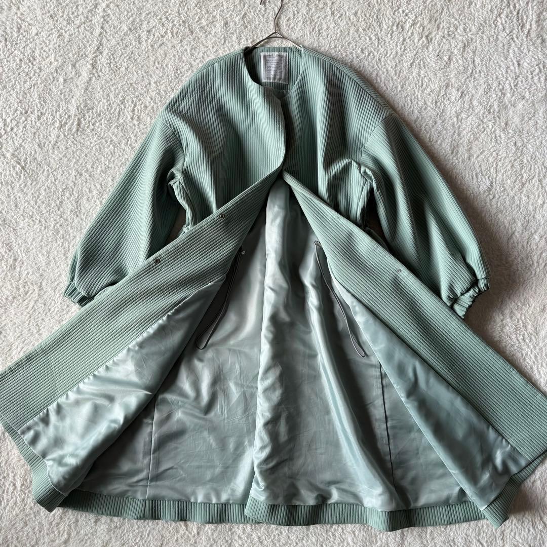 ビアズリー BEARDSLEY バルーン袖コート セミロング キルト緑 未使用級