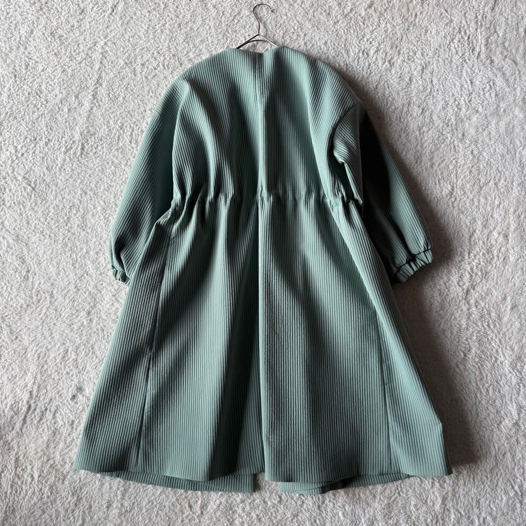 ビアズリー BEARDSLEY バルーン袖コート セミロング キルト緑 未使用級