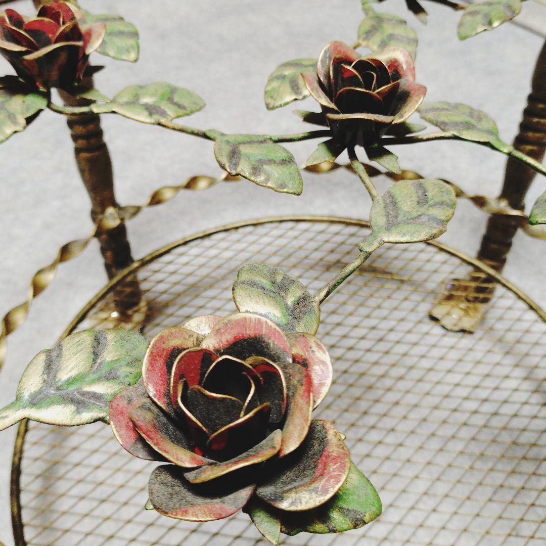 ✨アンティーク✨薔薇 ガラステーブル サイドテーブル 丸 ルネサンス