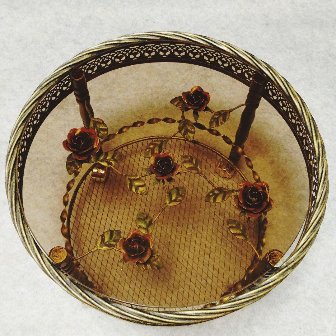 ✨アンティーク✨薔薇 ガラステーブル サイドテーブル 丸 ルネサンス