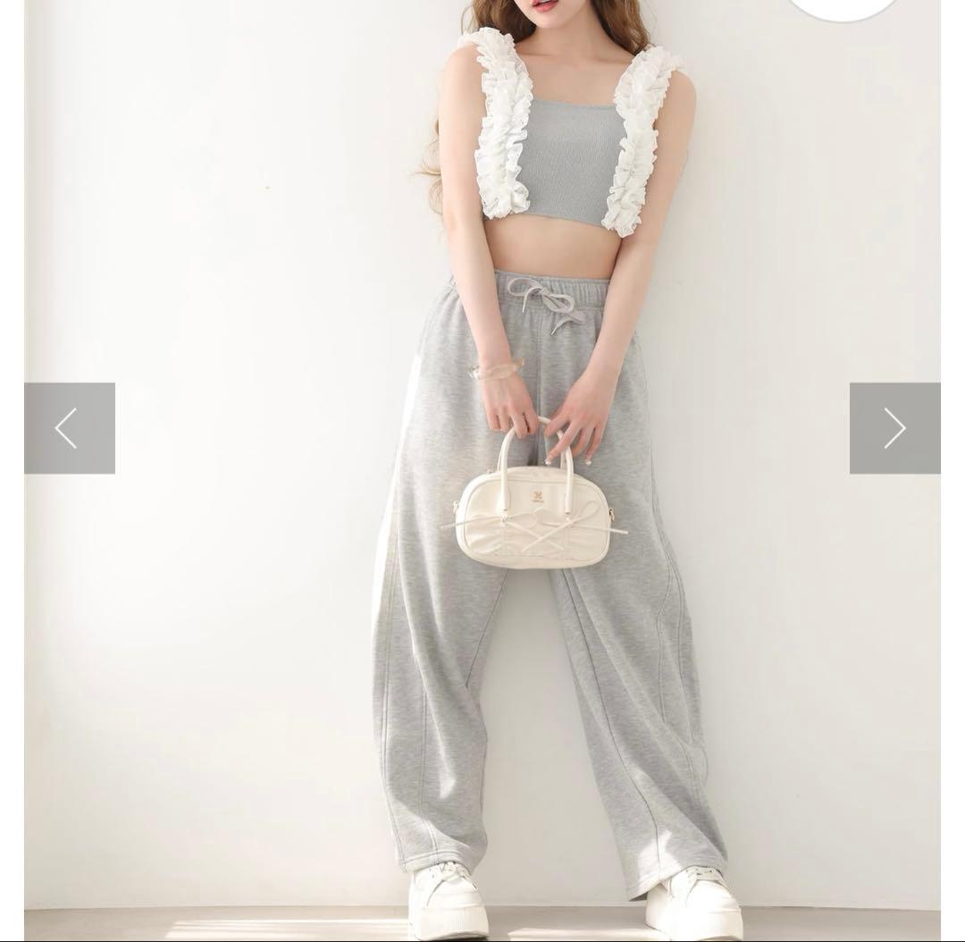 フリル付きグレーセパレート水着　swimwear/綿レースフリル(3点セット)