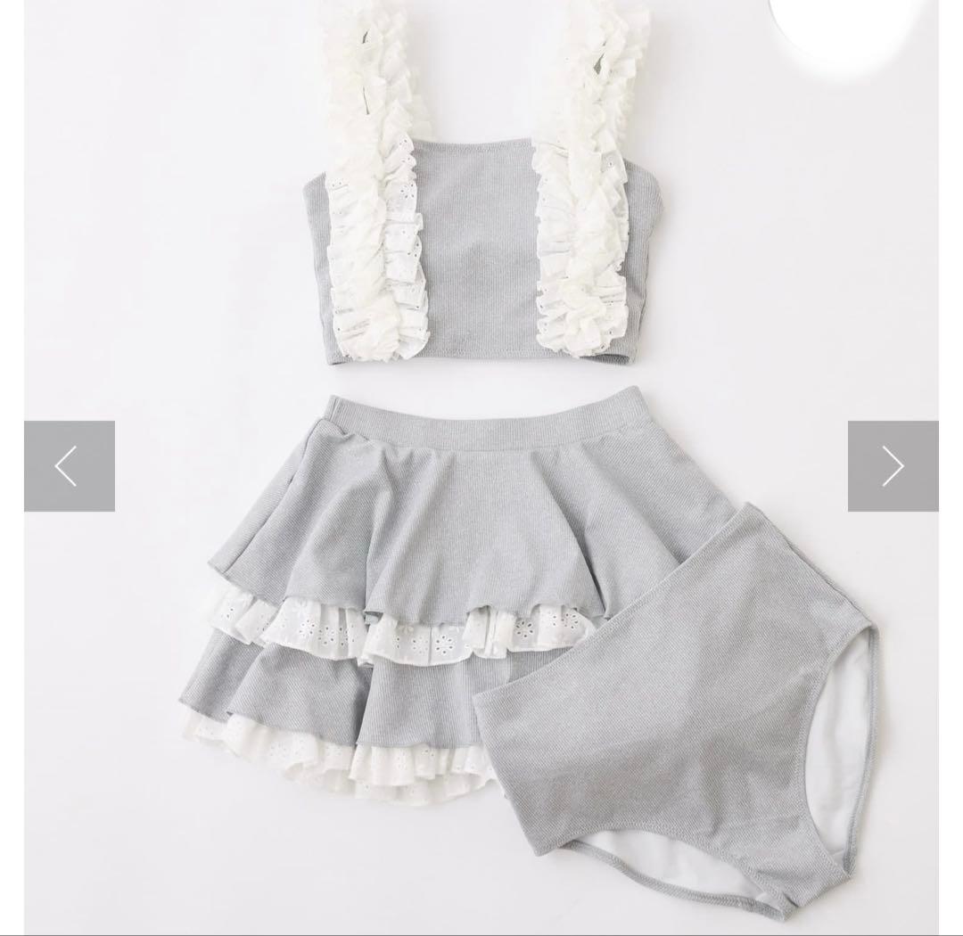 フリル付きグレーセパレート水着　swimwear/綿レースフリル(3点セット)