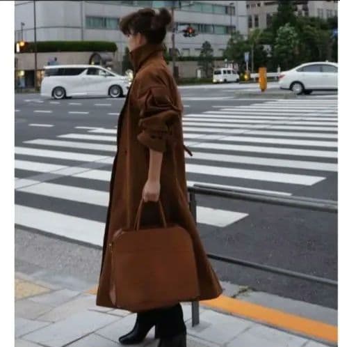 【ほぼ新品】ETRÉ ブラウンヘリボーンオーバーサイズコート