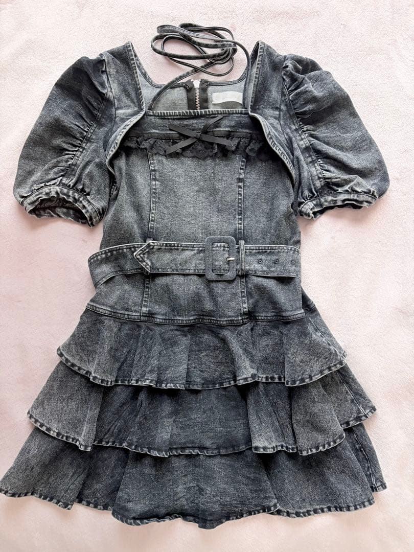 pium ティアードフリルミニワンピース デニム ブラック