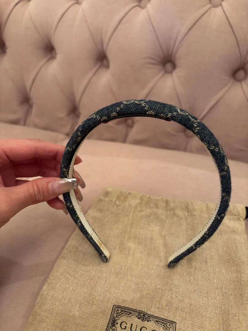 美品　グッチ　GUCCI　カチューシャ　ヘアバンド　デニム　gg柄