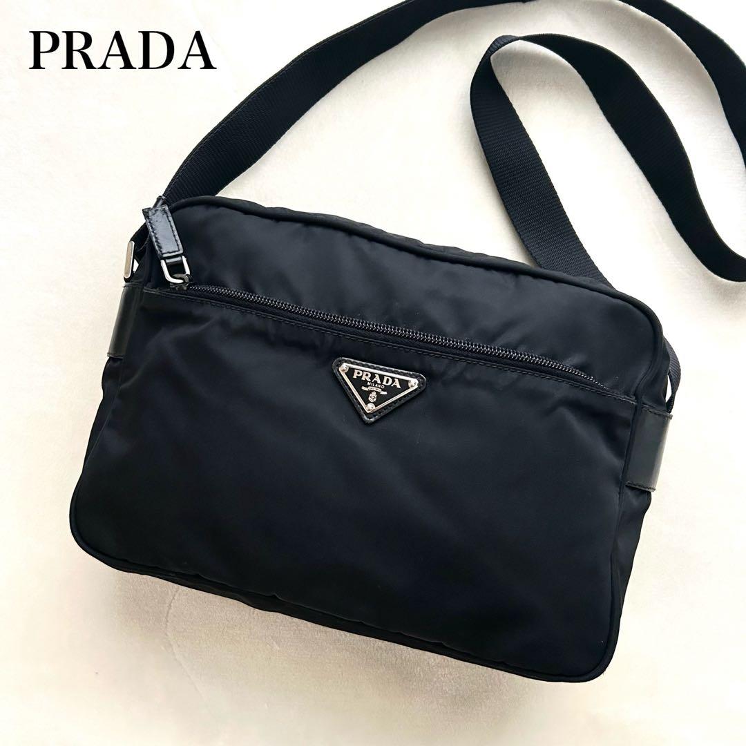 PRADA プラダ ショルダーバッグ 斜めがけ テスート 三角ロゴ 黒