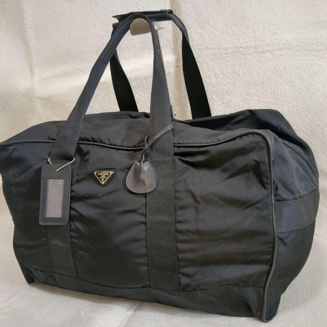 美品 PRADA ボストンバッグ ブラック 三角ロゴ テスートナイロン 鍵付き