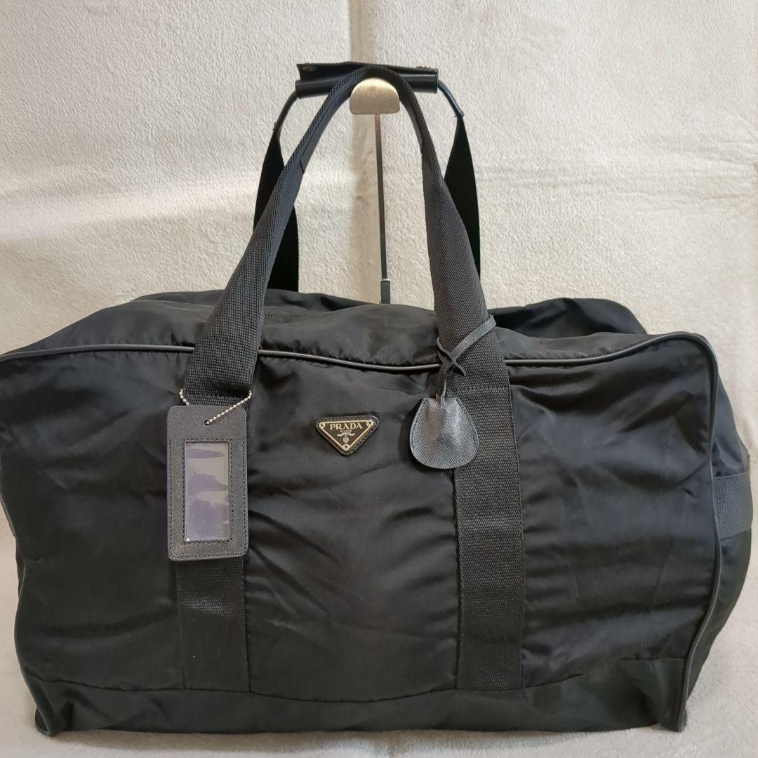 美品 PRADA ボストンバッグ ブラック 三角ロゴ テスートナイロン 鍵付き