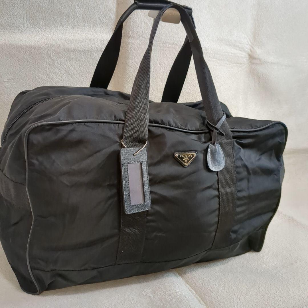 美品 PRADA ボストンバッグ ブラック 三角ロゴ テスートナイロン 鍵付き