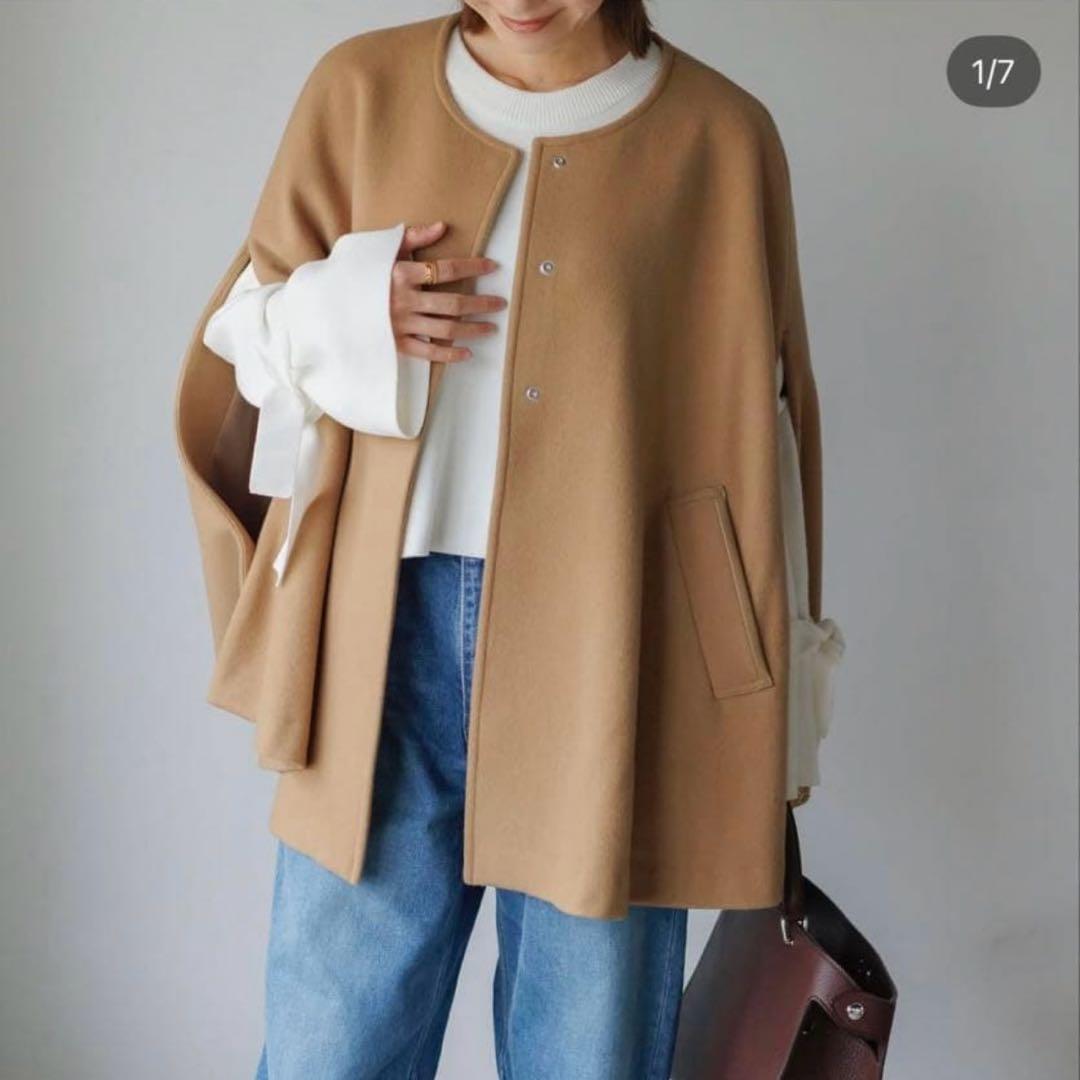 anplegant アンプレガント　ポンチョ　ケープ　コート　キャメル