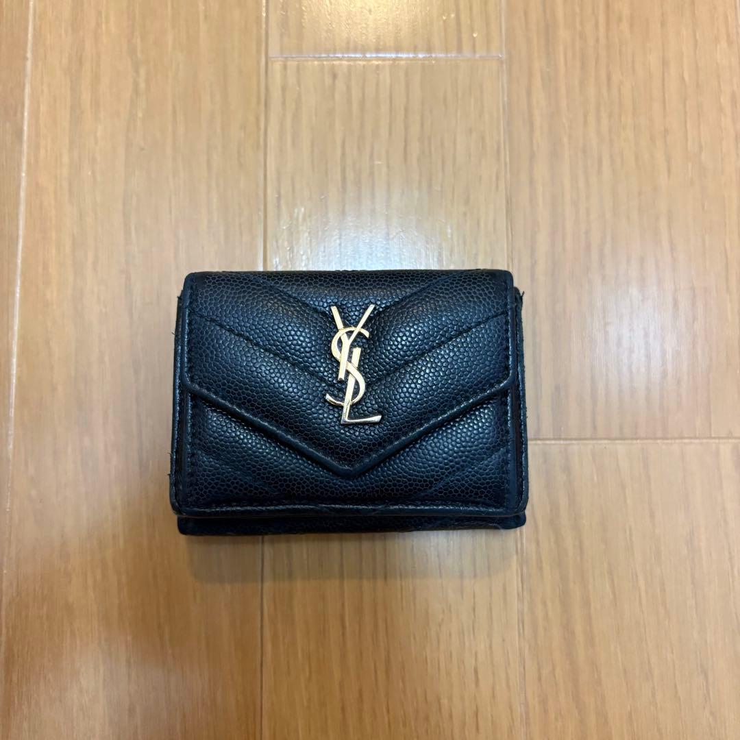 YSL イブサンローラン　ブラックレザー 三つ折り財布