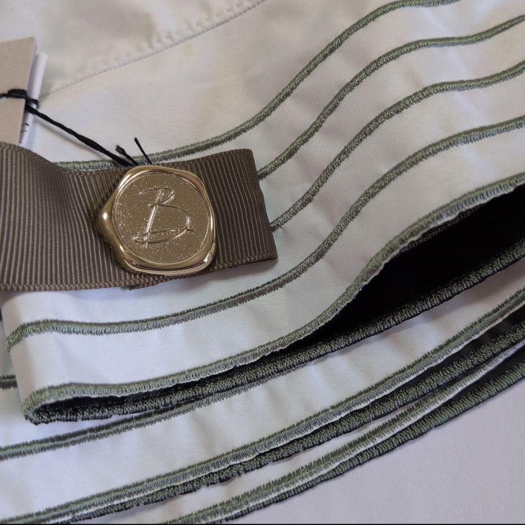 ビューランス　白×グリーンストライプ　フリル　折りたたみ晴雨兼用傘