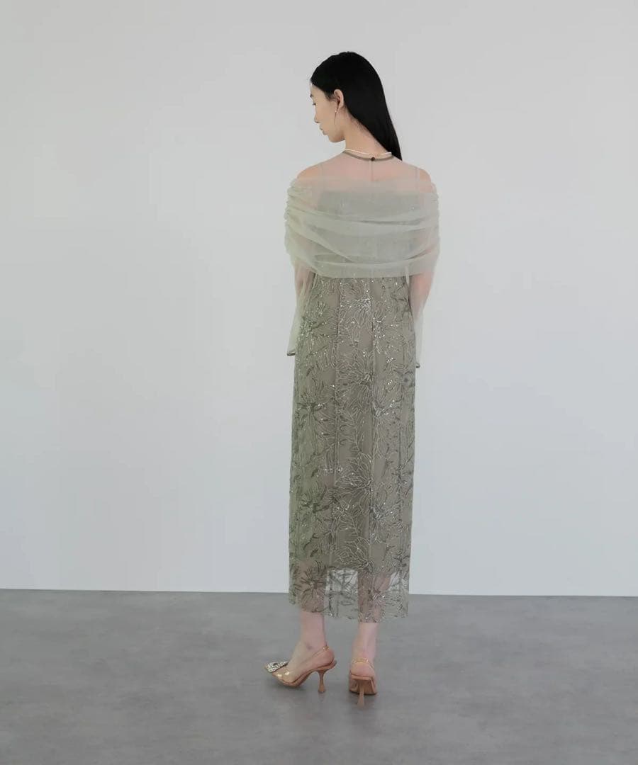 LEJA チュールオフショルダー花柄Iラインワンピースドレス