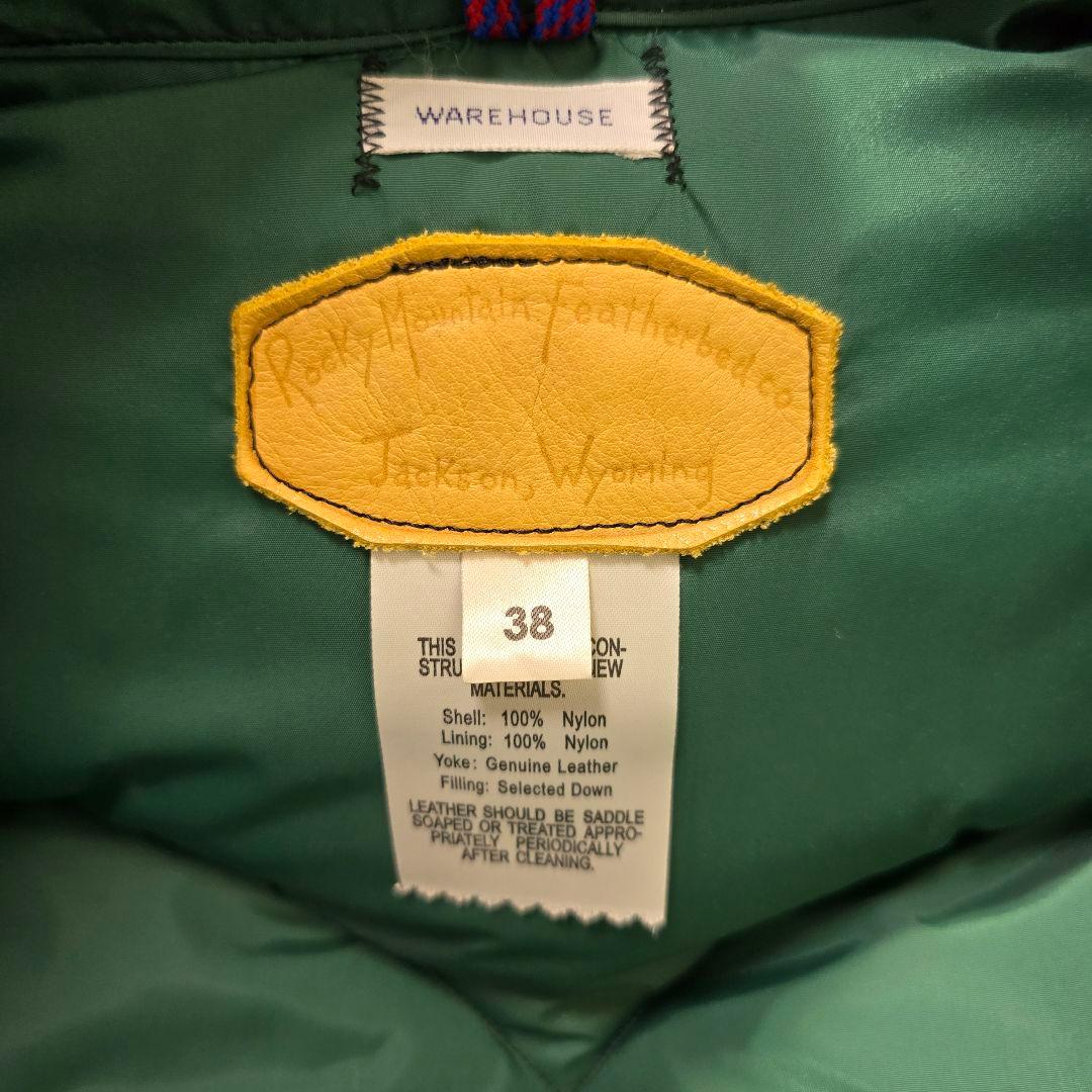 ロッキーマウンテンフェザーベッド ウエアハウス ダウンベスト 馬革 黒×緑 38
