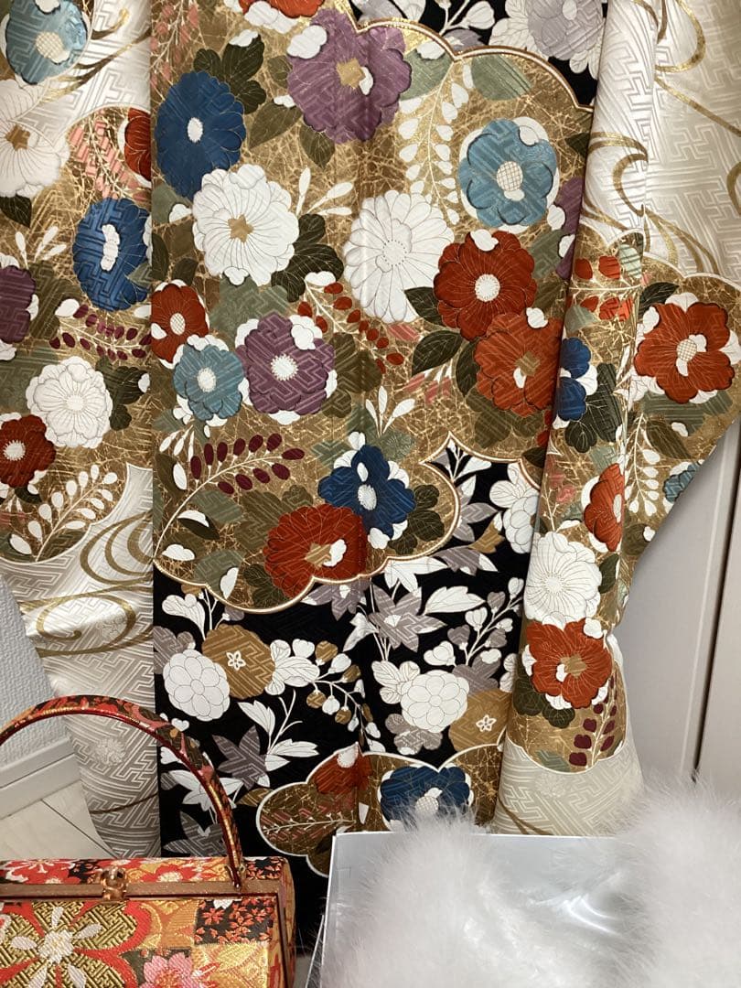 王道の古典柄 正絹振袖三越誂え 買い足し無しのフルセット 身丈166cm 裄長