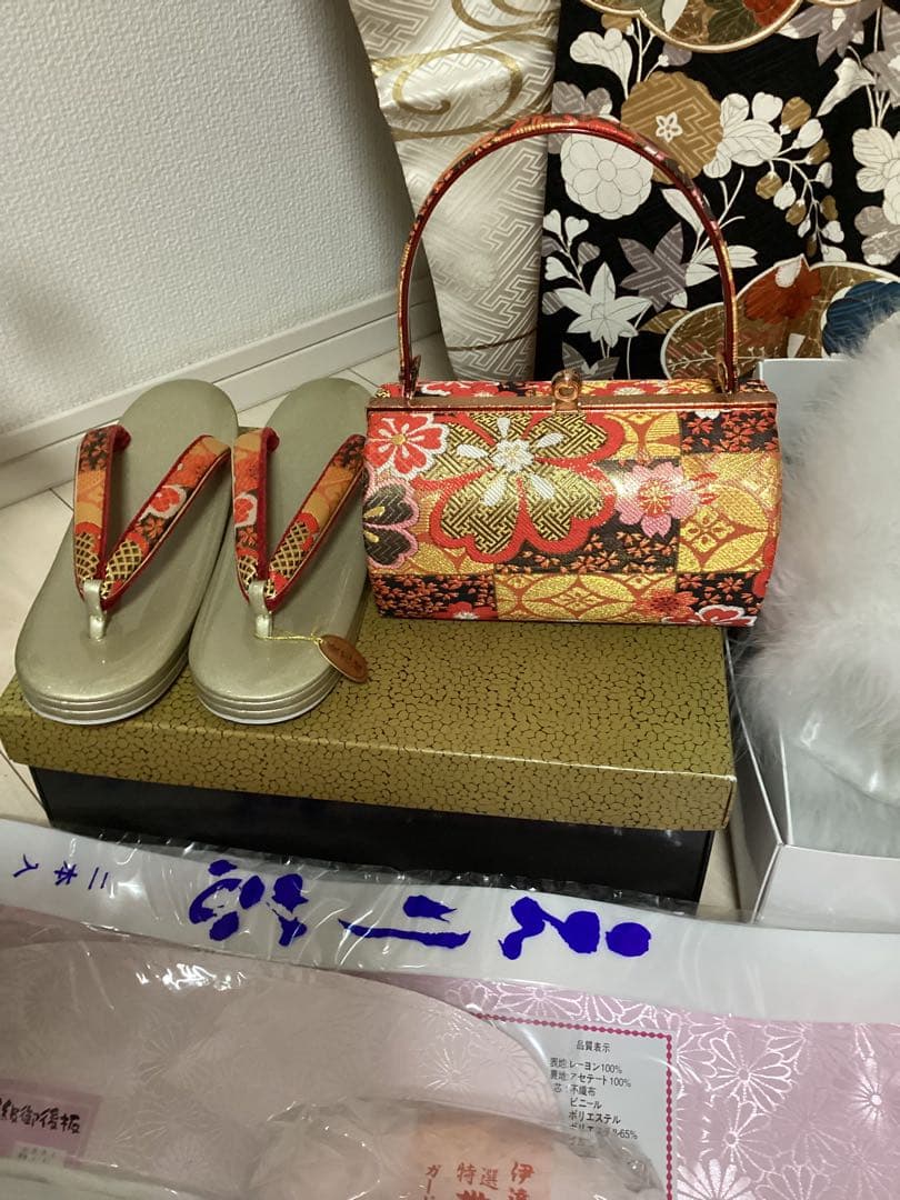 王道の古典柄 正絹振袖三越誂え 買い足し無しのフルセット 身丈166cm 裄長