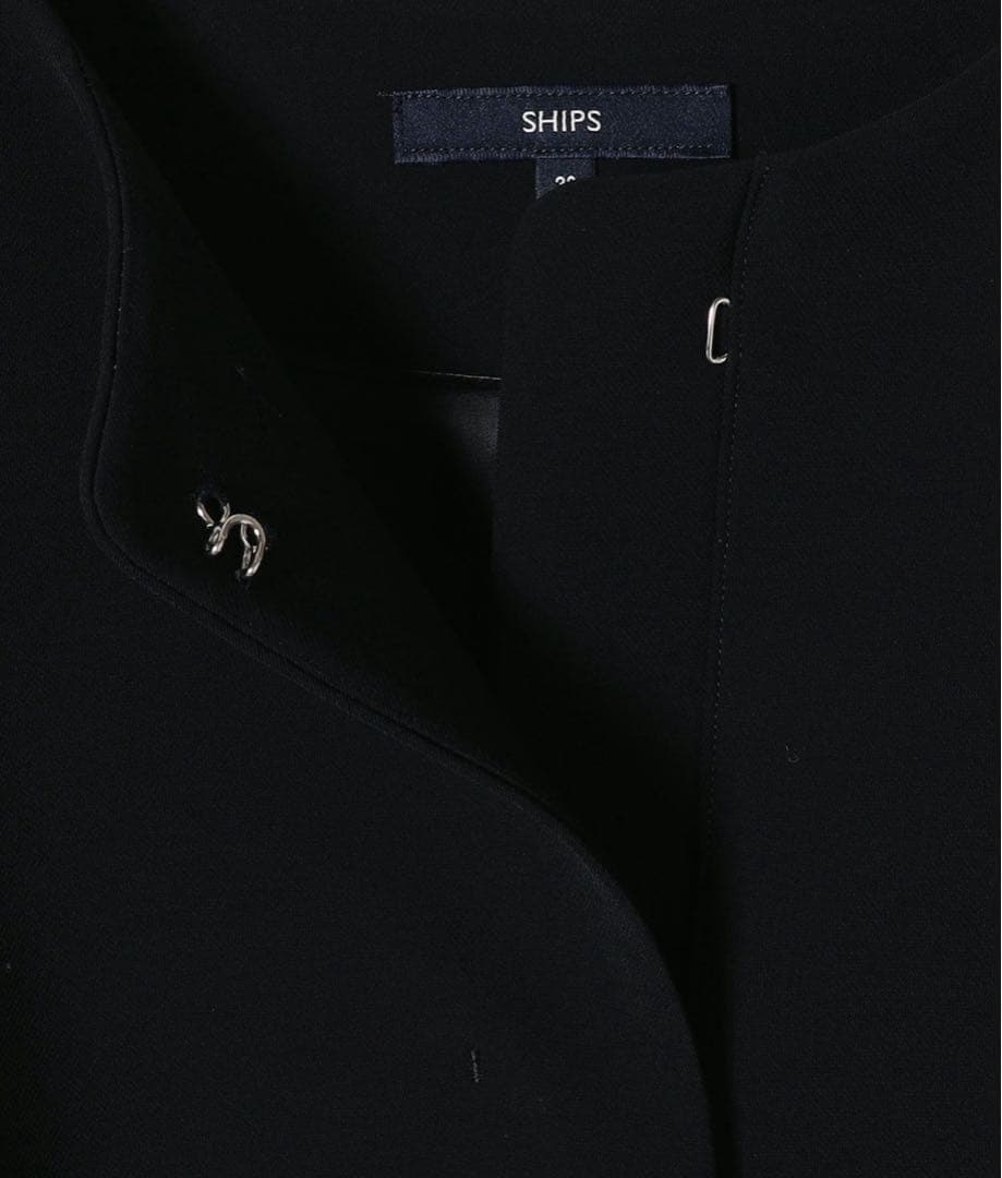 【美品】SHIPS ダブルクロス ノーカラー ジャケット フレアスリーブ