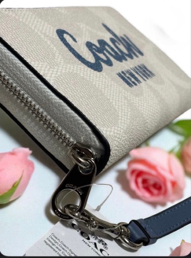 COACH 長財布 ロゴ入りホワイト/ネイビー【新品】
