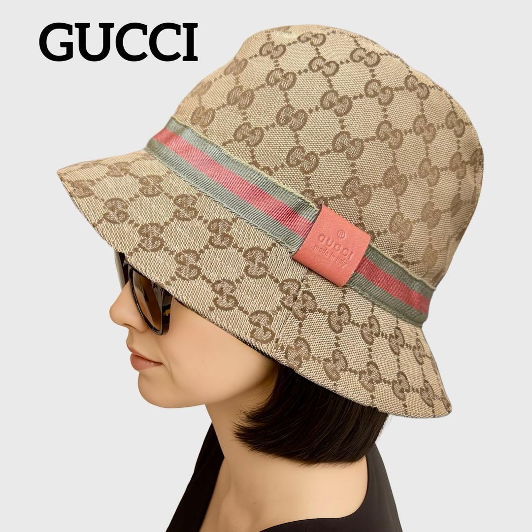 【美品】GUCCI グッチ GGキャンバス バケットハット 男女兼用 帽子
