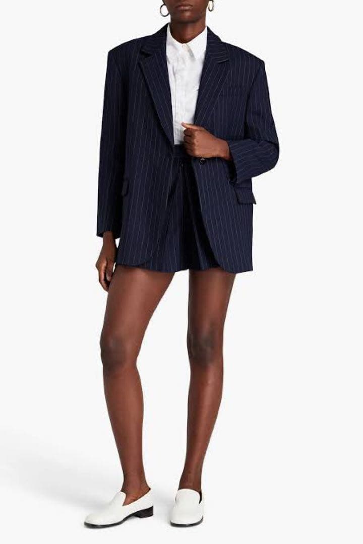 SANDRO サンドロ ネイビー ジャケット 36 紺 ピンストライプ