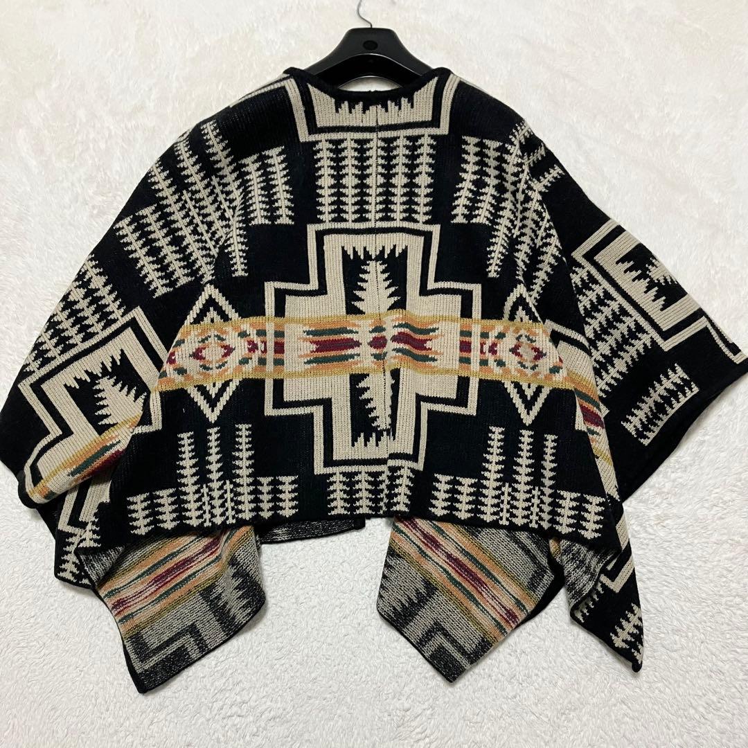 未使用級 PENDLETON ケープ ポンチョ カーディガン ネイティブ 装飾釦