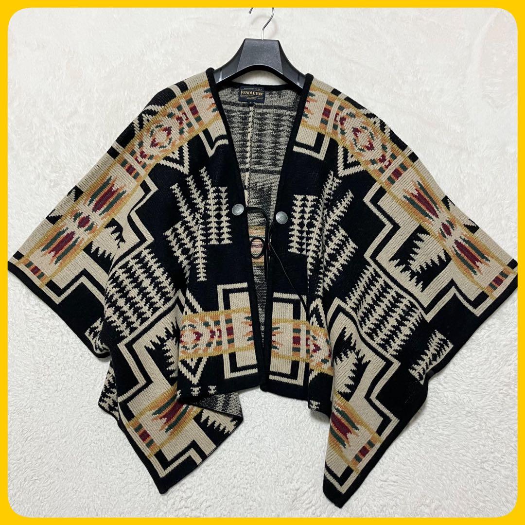 未使用級 PENDLETON ケープ ポンチョ カーディガン ネイティブ 装飾釦