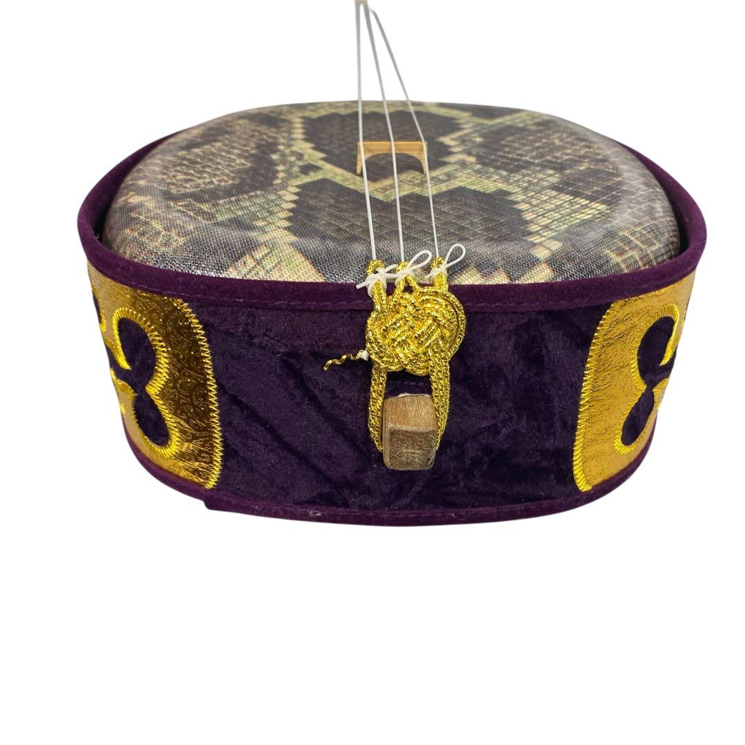 【美品】沖縄三線 三味線 人工革 合皮 ヘビ柄　ハードケース付 民族楽器 弦楽器