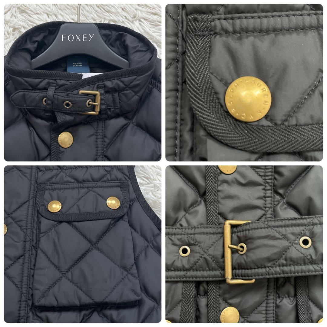 新品タグ付き✨ラルフローレン　キルティングベスト　黒　ベルト　ゴールド金具