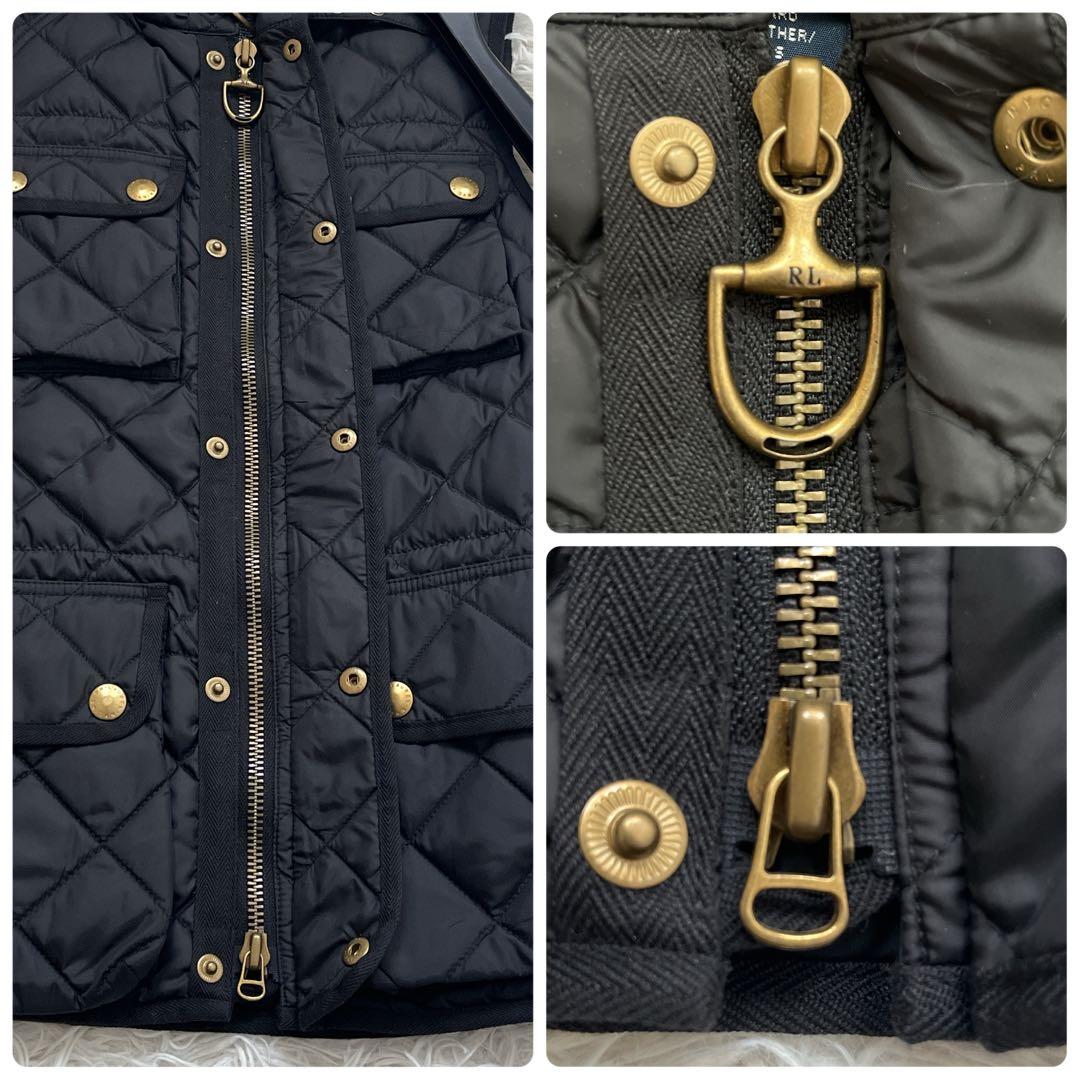 新品タグ付き✨ラルフローレン　キルティングベスト　黒　ベルト　ゴールド金具
