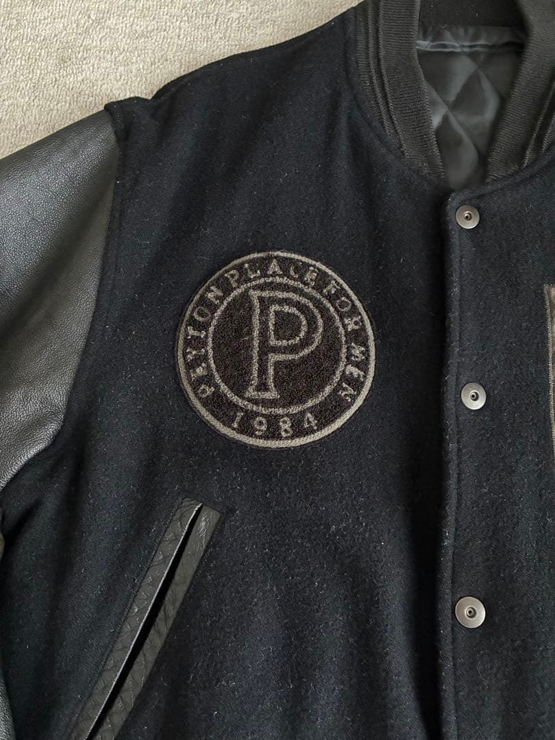 PEYTON PLACE スタジャン メルトンウール×レザー 両面刺繍ロゴ 中綿